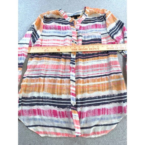 Zac & Rachel Blouse Womens XL Multi Color Striped Long Sleeve Button Up Top Boho - Picture 7 of 9